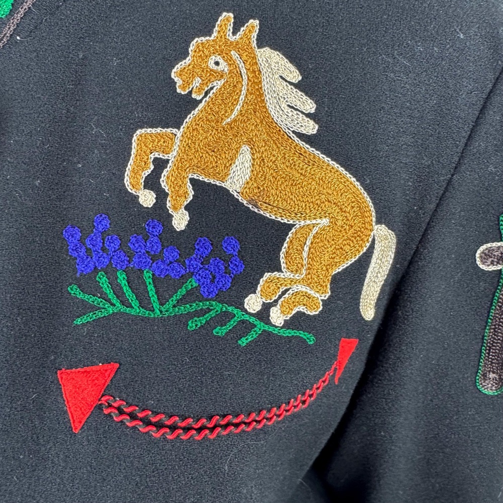 Vintage Western Embroidered Horse Jacket Black Silver Button Southwestern - Picture 3 of 9